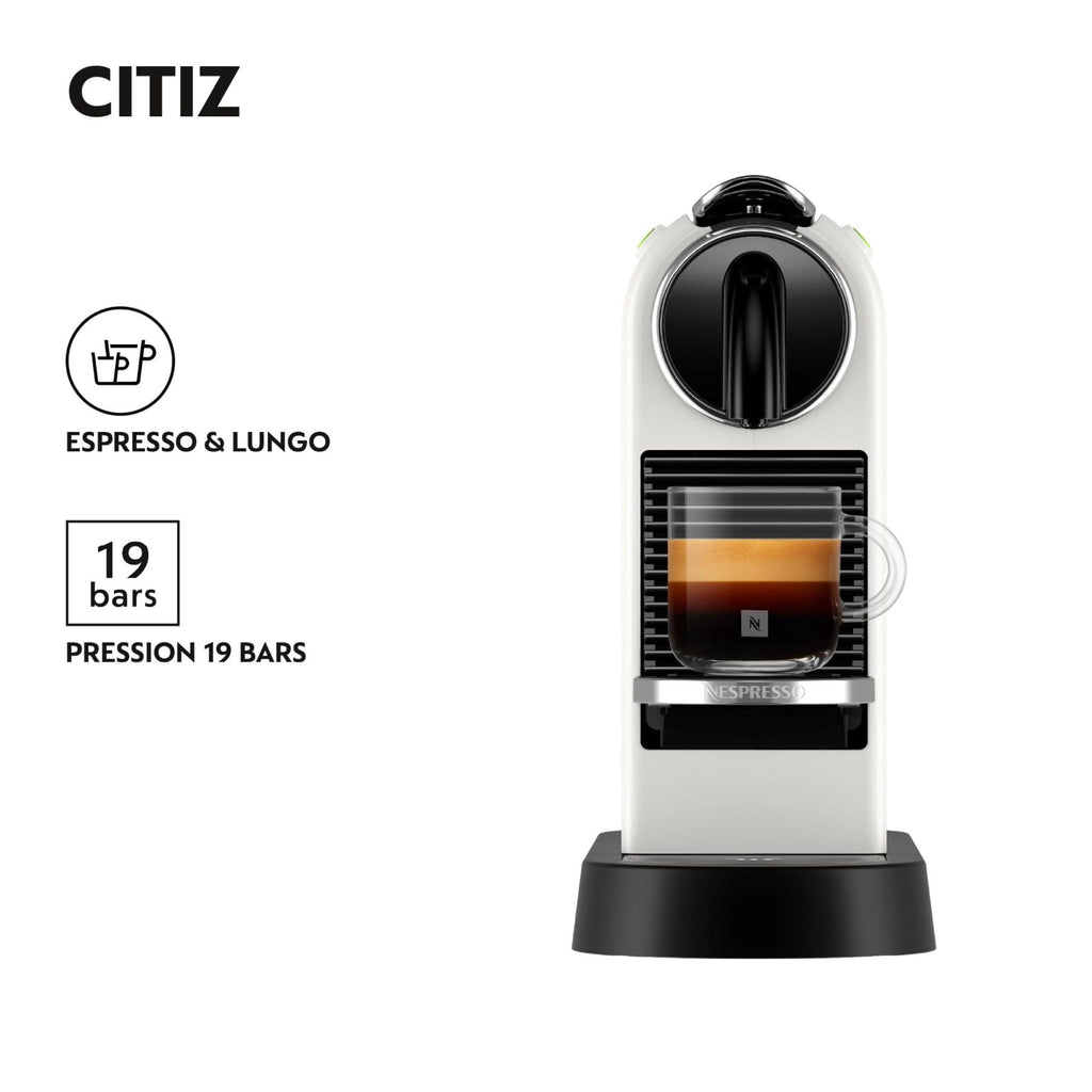 Machine à Café Citiz Blanc, 19 Bars + Kit de Bienvenue, Design Moderne, Expresso et Lungo, Arrêt Automatique, Blanc - Delaria Exclusive