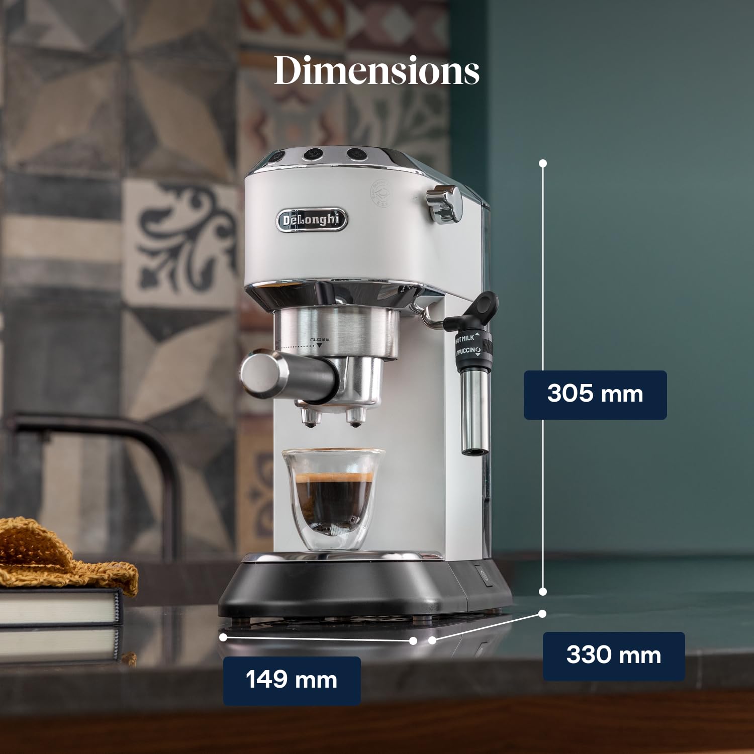 Dedica Style, Machine à Café à Pompe en Acier Inoxydable, Système Anti-goutte, Blanc - Delaria Exclusive