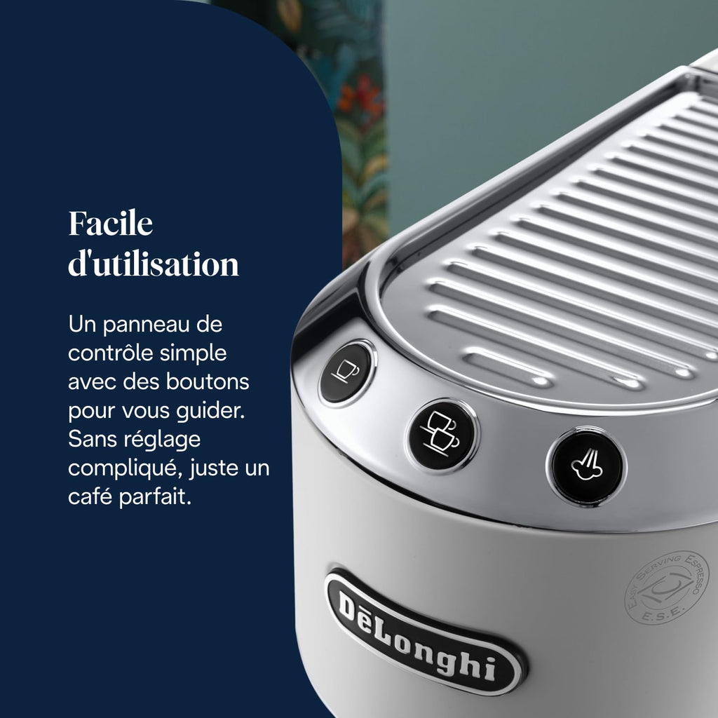 Dedica Style, Machine à Café à Pompe en Acier Inoxydable, Système Anti-goutte, Blanc - Delaria Exclusive