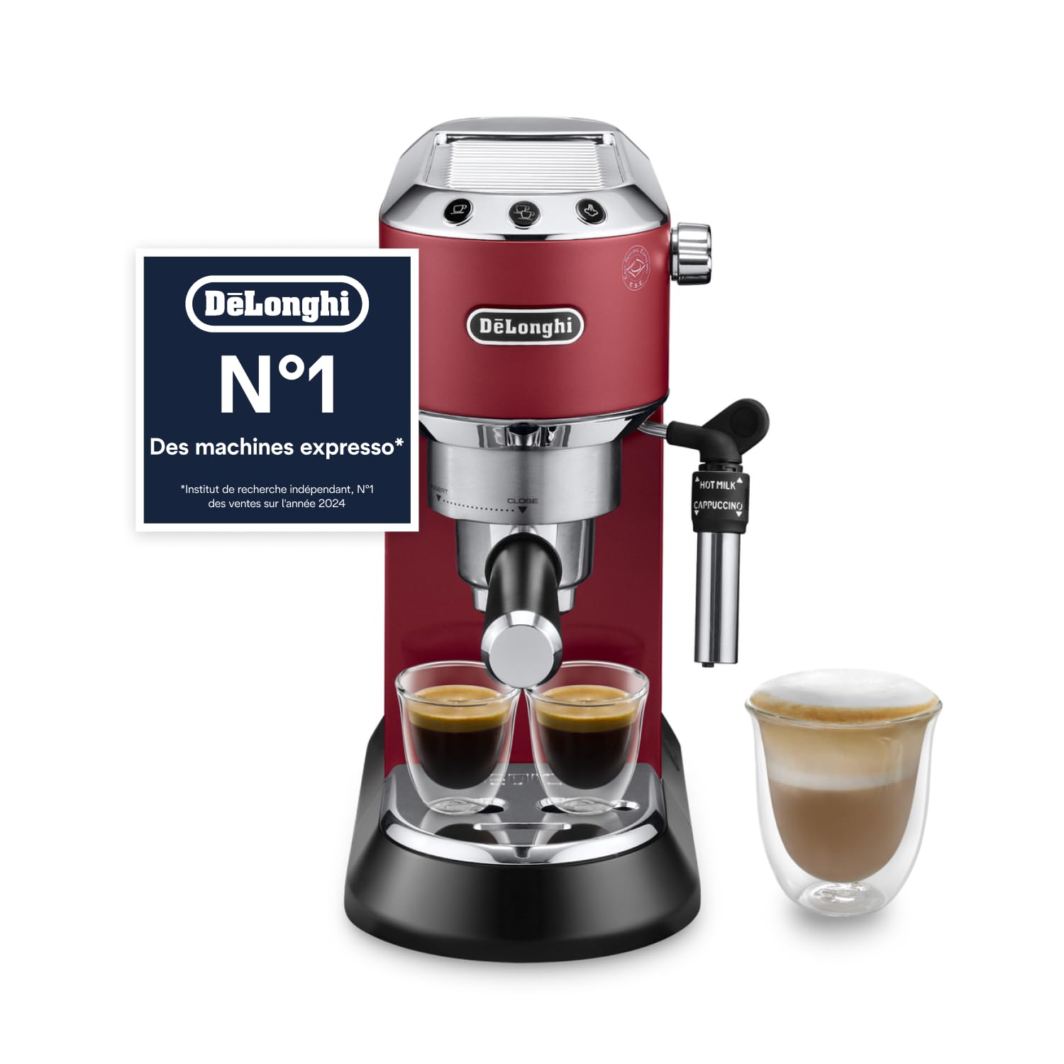 Dedica Style, Machine à Café à Pompe en Acier Inoxydable Pour Café Moulu ou Dosettes, Rouge - Delaria Exclusive