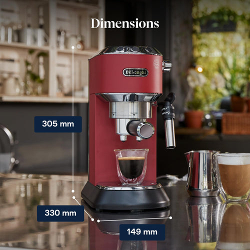 Dedica Style, Machine à Café à Pompe en Acier Inoxydable Pour Café Moulu ou Dosettes, Rouge - Delaria Exclusive