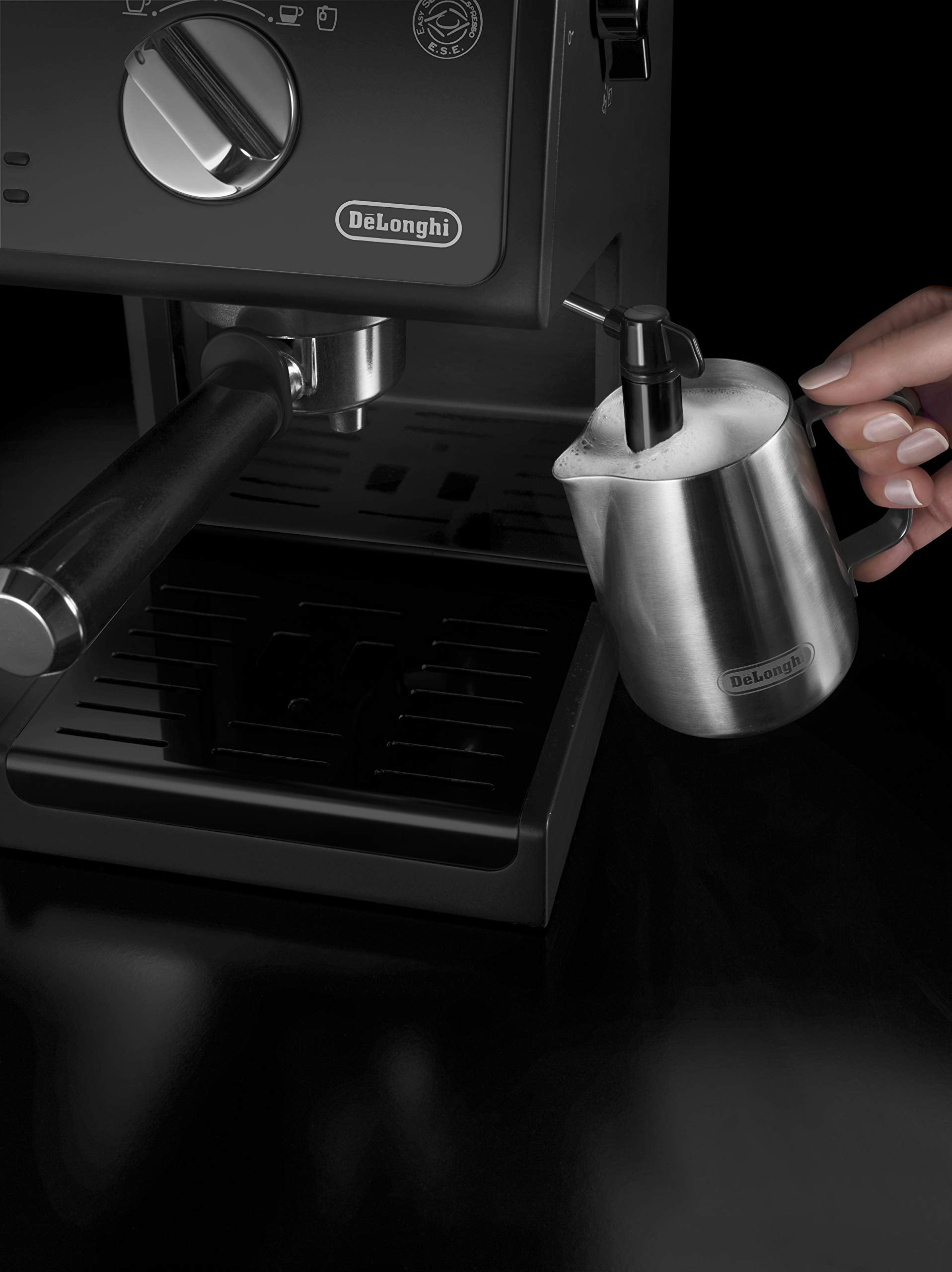 Machine à expresso, Porte-filtre avec finition aluminium, Noir - Delaria Exclusive