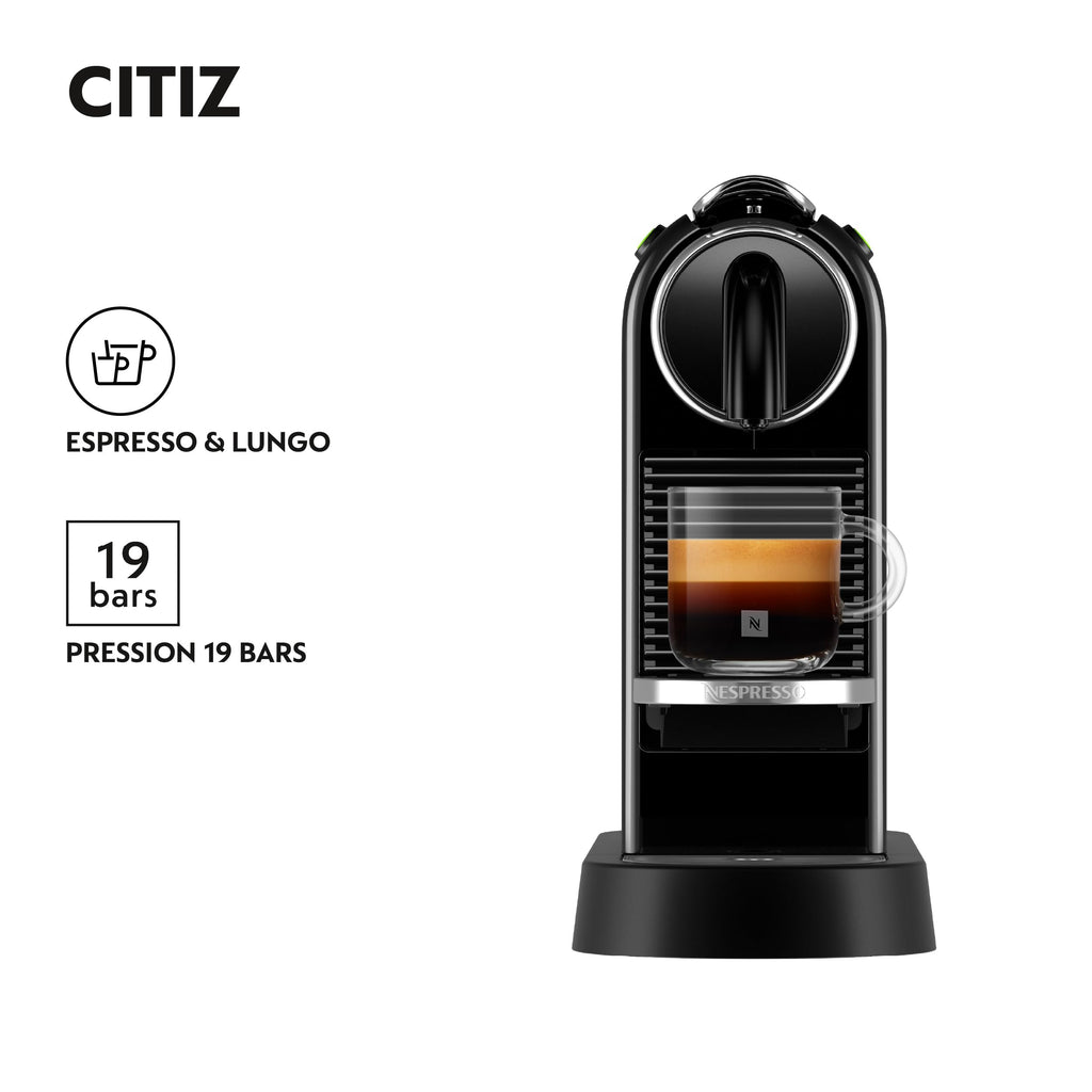 Machine à Café Citiz Noir, 19 Bars + Kit de Bienvenue, Design Moderne, Expresso et Lungo, Arrêt Automatique, Noir - Delaria Exclusive