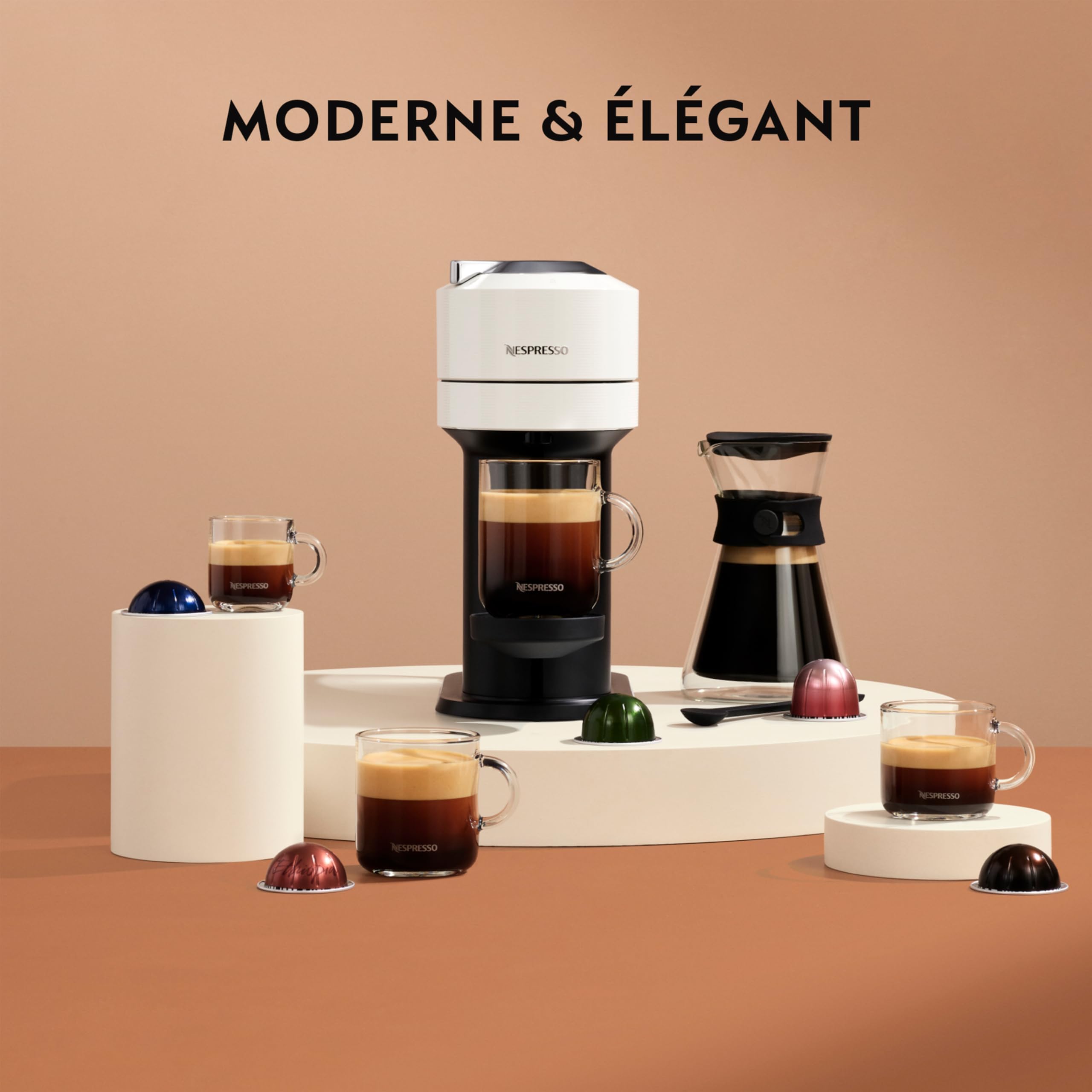 Machine à Café Vertuo Next Blanc, Capsules café Vertuo seulement, Technologie Centrifusion, 5 Tailles de Tasses + Kit de Bienvenue, Design Moderne, Arrêt Automatique, Blanc - Delaria Exclusive
