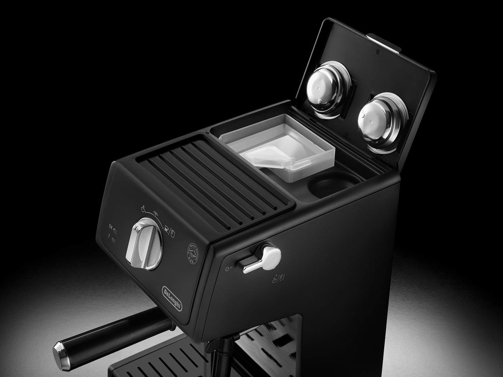Machine à expresso, Porte-filtre avec finition aluminium, Noir - Delaria Exclusive