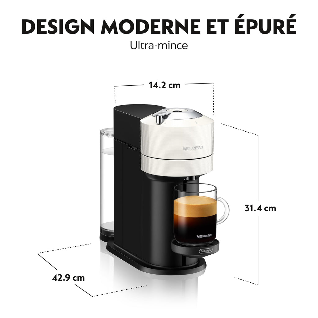 Machine à Café Vertuo Next Blanc, Capsules café Vertuo seulement, Technologie Centrifusion, 5 Tailles de Tasses + Kit de Bienvenue, Design Moderne, Arrêt Automatique, Blanc - Delaria Exclusive