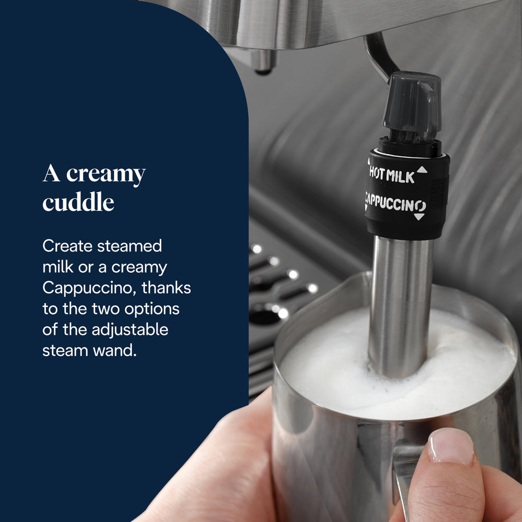 Linea Classic Machine à café manuelle avec tige vapeur, machine à expresso avec pompe barista, buse pour cappuccino, filtre double paroi, 15 bar, tasse jusqu'à 13 cm, acier - Delaria Exclusive