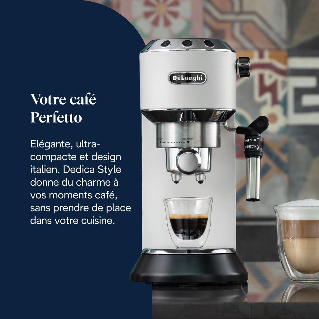 Dedica Style, Machine à Café à Pompe en Acier Inoxydable, Système Anti-goutte, Blanc - Delaria Exclusive