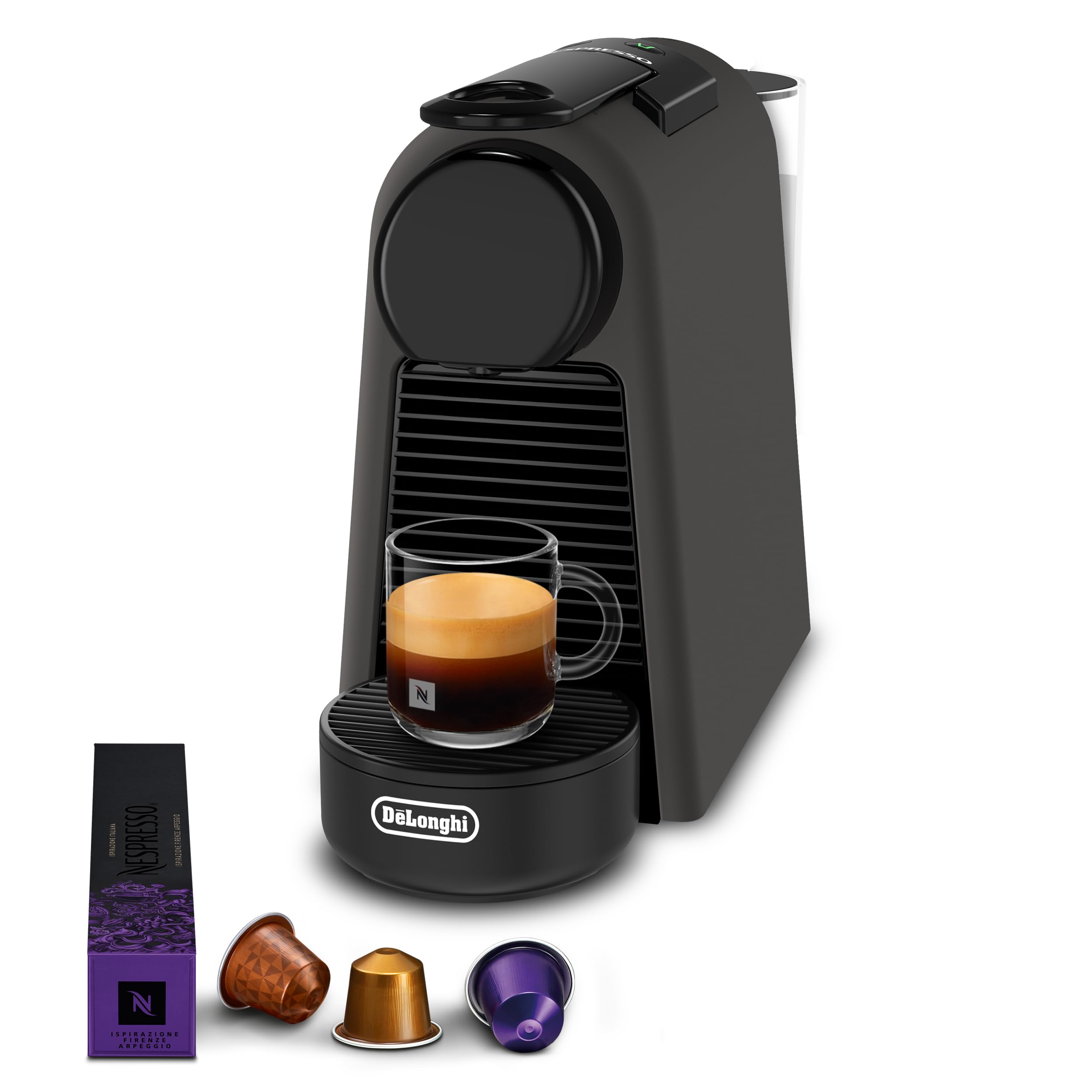 Essenza Mini - Machine à Café à Capsules, Kit de Bienvenue Inclus, Design Compact, Pression 19 Bars, Noir Mat - Delaria Exclusive