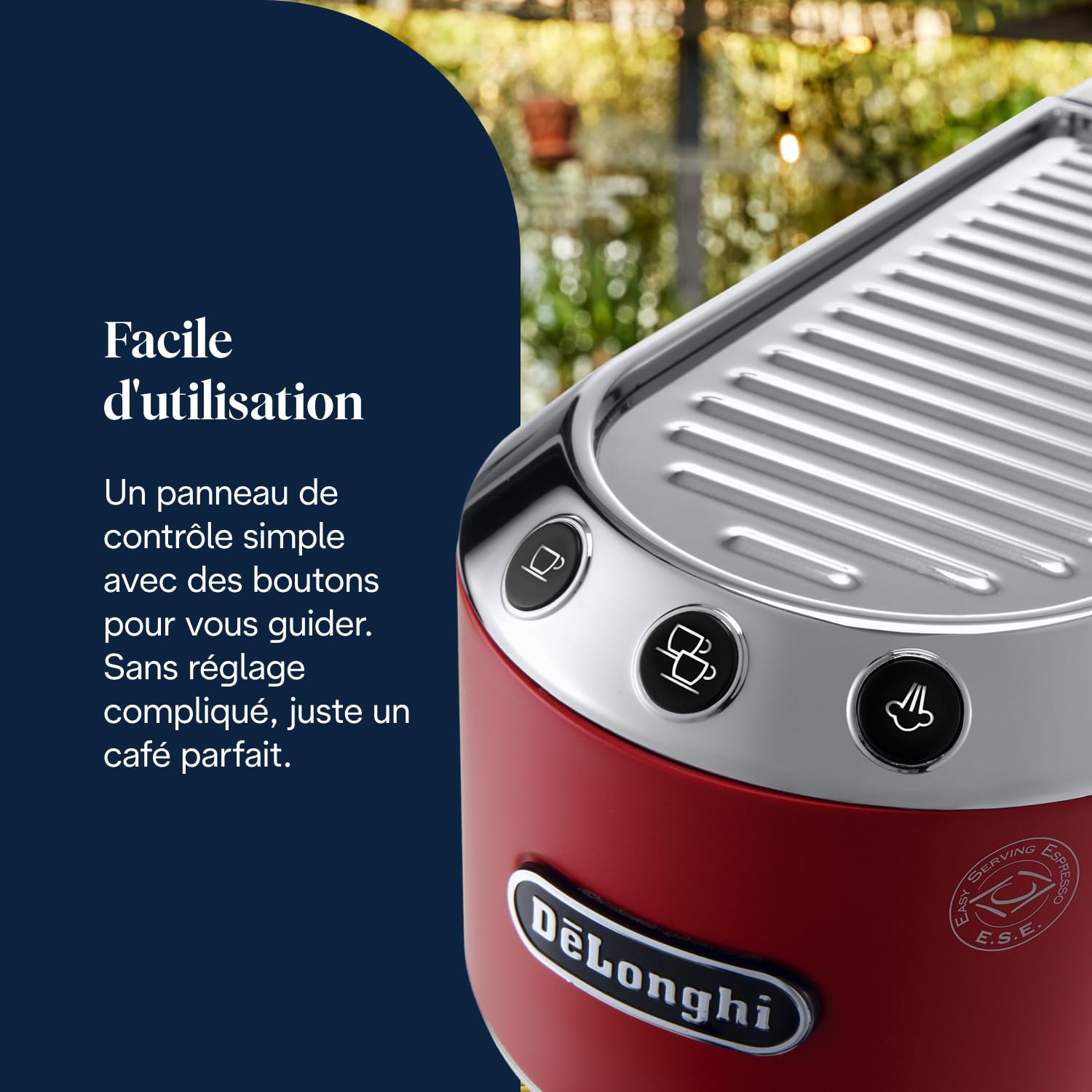 Dedica Style, Machine à Café à Pompe en Acier Inoxydable Pour Café Moulu ou Dosettes, Rouge - Delaria Exclusive