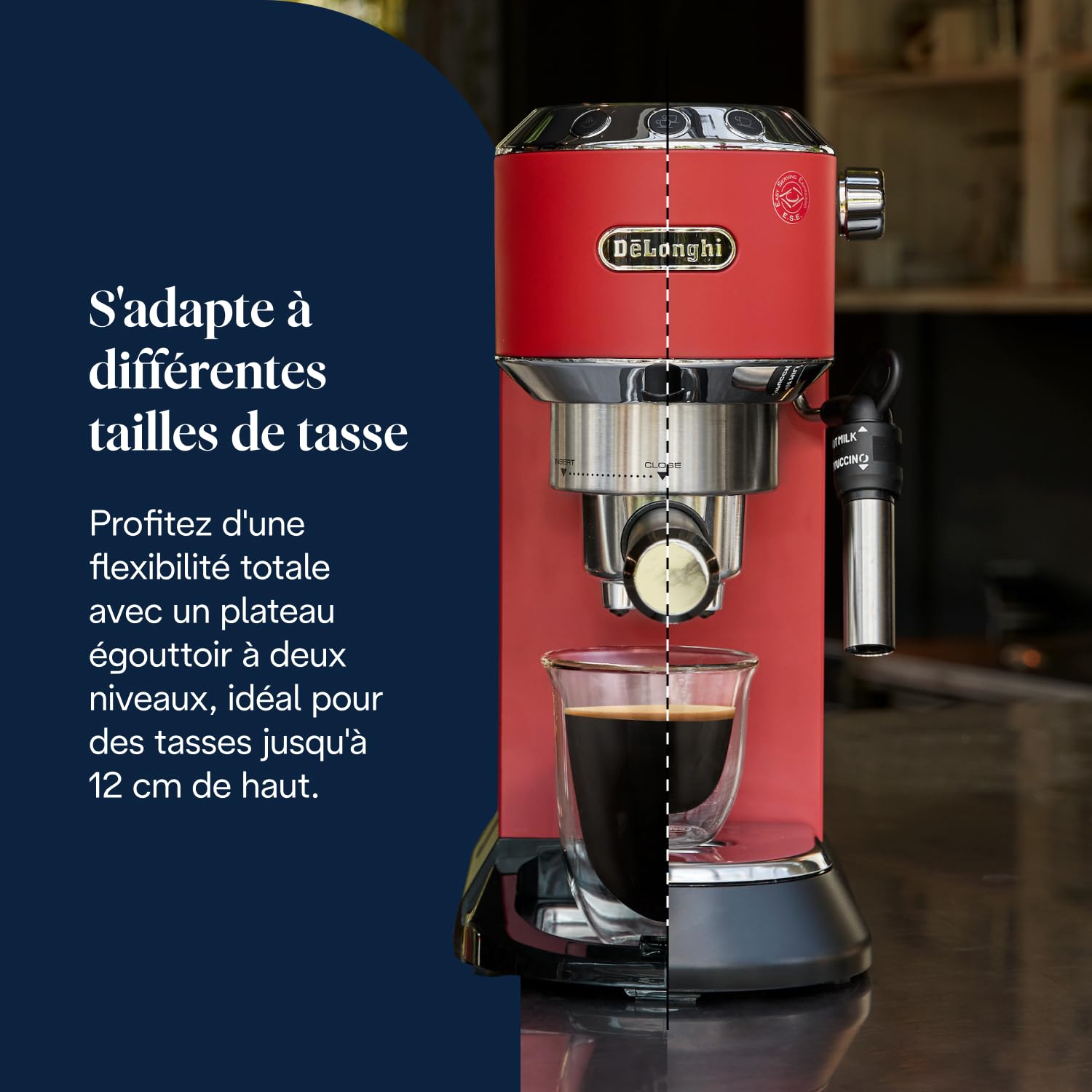 Dedica Style, Machine à Café à Pompe en Acier Inoxydable Pour Café Moulu ou Dosettes, Rouge - Delaria Exclusive